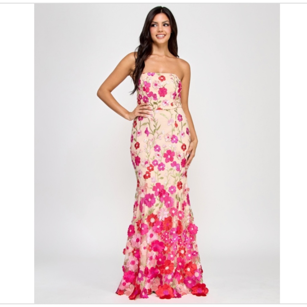Say Yes Juniors' Embroidered Embellished 3D Floral Gown, Exclusive $219